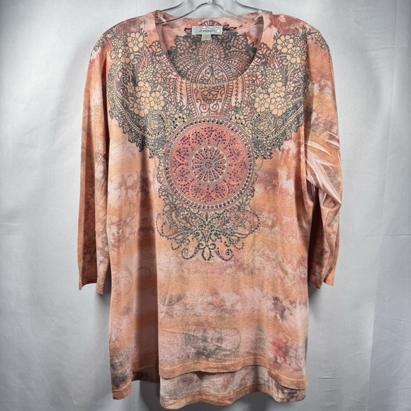 dressbarn Tops - Vintage Y2K Womens Embellished 3/4 Sleeve XL Hippie‎ Dressbarn Artsy Boho Top